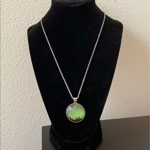 Green and Black Forest Glass Dome Necklace Handmade